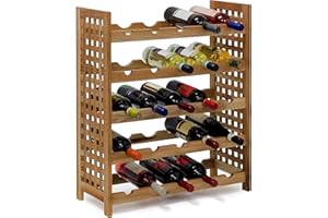 Relaxdays 10019278 Étagère à vin casier à vin Rangement range-bouteilles horizontal pour 25 bouteilles 5 par étage en bois de noyer 5 niveaux 73 x 63 x 25 cm Naturelle