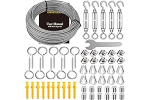 OWSYTOOL Garden Wire for Climbing Plants, 40M 2mm Wire Rope Kit, Vinyl Coated 304 Stainless Steel wire with Turnbuckles, String Lights Hanging, Outdoor Camping, Clothes line (40M 2MM)