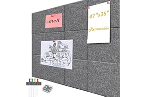 Acidea 12 Pack Felt Bulletin Board, 120x90cm Large Cork Board Alternative, Felt Wall Tiles with 50 Push Pins and Safe Removable Adhesive Tabs, Cork Panel for Photo DIY Memo Display in Home Office