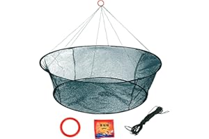 Cozlly Faltbares Fischernetz Handnetz,Köderfisch-Senke mit Fluchtschutz,Fischernetze mit Angelschnur,Wurf Handform Angelgussnetz,Handwurfkäfig zum Fangen von Fischen Garnelen Krabben