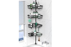 Cooeco Corner Shower Caddy,Height Adjustable Telescopic Shower Caddy from 25 to 114 inches, Rustproof Bathroom Shelf with 4 Baskets, No Drilling Shower Shelf