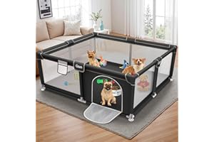 GIMARS 127x127x66 cm Welpengehege Mit Tür, Hundespielgehege Für Welpen Oder Kleine Hunde, Stabiles Sicherheitszaungehege Mit Dickem Stoff, Robustem Nylonnetz, Maschinenwaschbar