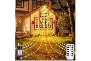 POIFL Luces Navidad Exterior, Luces Arbol Navidad, Cascada de 344 LED, 3,6 m x 9 Cuerdas, 30cm Estrellas Grandes, Control Remoto, 8 Modos, Impermeable, Para Árboles, Balcones, Paredes Exteriores, Cortina