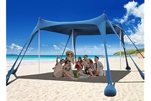 Osoeri Beach Tent Sun Shelter, 10 x 10ft Camping Sun Shelter with Sand Shovels, Ground Pegs & Stability Poles, Outdoor Shade for Camping Trips, Fishing, Backyard Fun or Picnics
