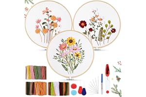 AOTWAN Stickset für Anfänger, Blumenmuster Pflanzen Sticken Set Erwachsene Stickerei Set mit 2 Stück Bambus Stickrahmen, Anleitung und Werkzeuge, Kreuzstich Set für DIY Kunst, Handwerk