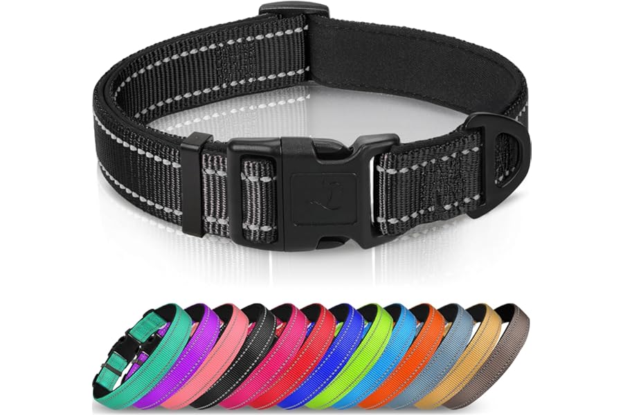 Joytale Reflective Dog Collar, Soft Neoprene Padded Breathable Nylon Pet Collar Adjustable for Medium Dogs, M, Black