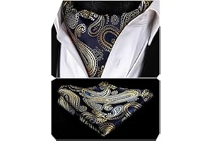HISDERN Cravats for Men Silk Paisley Cravat and Handkerchief Polka dots Ascot Tie & Pocket Square Set for Wedding Party Business