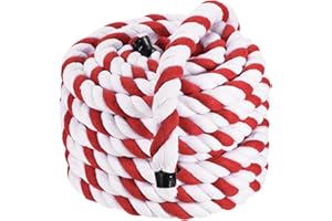 PATIKIL 1 Inch x 50 Feet Natural Twisted Cotton Rope 3 Strand Strong Thick Cotton Rope Tug of War Rope for Railings Crafts Games Home Decor, Red White