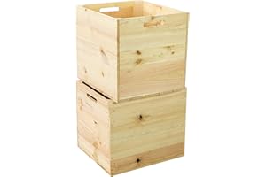 Kistenkolli Altes Land - Juego de 2 cajas de madera compatibles con todas las estanterías de Kallax y Expidit, cajas de vino, cajas de frutas, dimensiones 33 x 37,5 x 32,5 cm, naturaleza