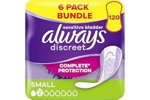 Always Discreet Incontinence Pads Women, Small, 120 Moderate Absorbency Pads (20 x 6 Packs), Odour Neutraliser, Discreet and Flexible, for Sensitive Bladder