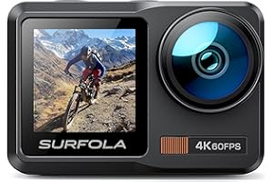 Surfola Action Cam 4K 60FPS, SF630 Subacquea 40M in Metallo Nudo Impermeabile 10M, Wifi, Telecamera Per Casco EIS, Videocamera a Doppio Schermo con Microfono Esterno, 2 Batterie Da 1350mAh