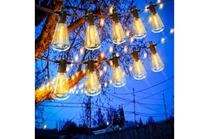 Zuske Outdoor Garden String Lights Mains Powered, 7.6M Festoon Lights with 12+1 ST38 LED Shatterproof Bulbs, IP65 Waterproof Connectable Garden Lights for Backyard Patio Wedding Party(Warm White)
