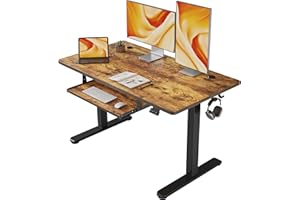 FEZIBO Height Adjustable Electric Standing Desk with Keyboard Tray, 120 x 60 cm Sit Stand up Desk with Splice Board, Black Frame/Rustic Brown Top