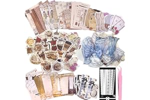 CARREUTY Lot de 290 autocollants esthétiques pour scrapbooking, loisirs créatifs, fournitures de dessert, kit de papier pour scrapbooking, fournitures de journal, (heure inférieure)