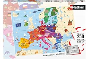 Nathan - Puzzle enfants - 250 pièces - Carte d'Europe - Filles ou garçons dès 8 ans - Puzzle de qualité supérieure - Carton épais et résistant - Cartographie - 86879