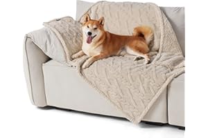 LE SURE Lesure Washable Dog Blanket Sherpa - 100x120cm Waterproof Blanket for Dogs and Cats, Large Patterned Dog Throw Blankets Protects Bed and Couch Sofa with Soft Plush, Cream