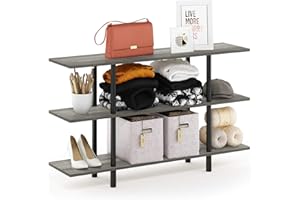 Furinno Tavolino Basso con 3 ripiani, Grigio (French Oak Grey/Nero), taglia unica