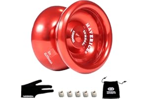 Yomega Maverick Yoyo Professional Aluminium dla dzieci i początkujących z łożyskiem kulkowym w rozmiarze C, do zaawansowanych wież yo yo i reaktywnego powrotu + 2 dodatkowe struny (czerwone)