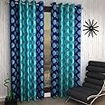 Home Sizzler 2 Piece Flower Damask Eyelet Polyester Window Curtains - 5 Feet, Blue