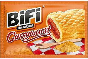 BiFi Currywurst, Snack Al Salame di Prosciutto Con Salsa Al Curry, Avvolto in Morbido Panino, Formato Tascabile, da Gustare in Viaggio, in Ufficio o Quando fai Sport, Confezione da 8 (8 X 60 g)