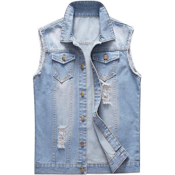 Gilet Denim Déchiré Sans Manches Pour Homme - Style Vintage, Coton, Coupe Slim - Idéal été, Casual, Western