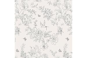 ICYEHAO Papel Pintado Pared Flores Blanco y Negro,44 x 500cm Papel Pintado Floral Blanco Negro Hojas Pajaros Mariposas Plantas Bosque Vinilo Adhesivo para Muebles,Armarios,Sala de Estar, Dormitorio