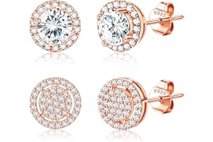 Dochais 2 pary pozłacanych 14-karatowym złotem 14-karatowe srebrne kolczyki dla mężczyzn i kobiet, okrągłe i kwadratowe cyrkonie z imitacji diamentu, lodowate, hipoalergiczne