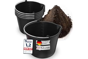 ‎ORAMICS 5X Oramics 12L Eimer mit Ausguss Tülle – Baueimer Kübel für Zement und Mörtel – Stabiler Wassereimer mit Skala für Haushalt, Garten, Baustellen und Landwirtschaft (5X 12 Liter Mörteleimer)