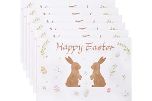 Banchif Tischsets Abwaschbar 6er Set, Ostereier mit Blüten Cartoon Kaninchen tischdeko Ostern Frühling Bankett Tischsets Urlaub Party Dekor Tischsets Saisonal Platzsets Beige