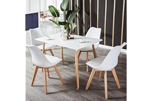 H.J WeDoo Tavolo da pranzo con 4 sedie per sala da pranzo, cucina, soggiorno (bianco)
