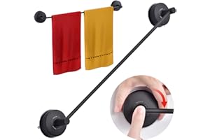 YOHOM Stainless Steel Suction Towel & Hand Towel Holder - 55 CM, Suction Cup, Single Shower & Tea Towel Rack - Black