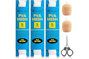 Realure 3 pezzi 5 m di rete PVA per pesca 25 mm/37 mm/44 mm di larghezza PVA Mesh accessori per carpa con forbici, a fusione rapida in PVA sacchetti da pesca per boilie esche