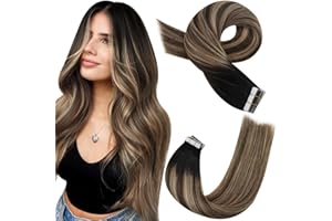 ‎MORESOO Moresoo Tape Extensions Echthaar Haarverlängerung Remy Echthaar Extensions Tape Schwarz bis Dunkelbraun mit Goldblond Unsichtbare Extensions Echthaar Seidig Glatt 20 Stück 50g 40 cm #1B/4/14