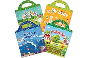 GUYUCOM 4 Pezzi Stickers Book: Libro Adesivi Attacca e Stacca Bambini 2 3 4 5 6 Anni Animali Marini, Parte del Corpo, Insetto, Giocattolo per Bambini, Regalo Educativo Compleanno Riutilizzabile