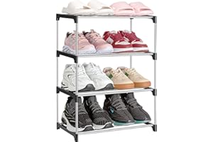 AJOXEL Étagère à Chaussures 4 Niveaux, Tube en Acier Épaissi Porte Chaussures pour 8 Paires, Solide et Durable Etagere Chaussure pour Entrée, Salon, Chambre, Range Chaussures Gain de Place