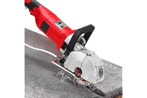 Huanyu Electric Wall Chaser Groove Milling Machine Brick Slitting Max Power 4000 W, 7500 rpm, Max Depth and Width 39 mm x 40 mm, Dust-Free with Water Pump 220 V, Pack of 5 125 mm Blades for Concrete