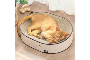 Conlun Oval Cat Scratching Board, 2-in-1 Cat Scratcher Bed, Natural Corrugated Cardboard Scratch Sofa Lounge, Sealed Base Traps Debris,No Assembly Kitty Furniture,Stylish Colours Blends Any Home Decor