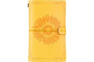 InnoBeta Sunflower gifts for Women Leather Journal Notebook 7x5 Inches, Refillable Sketchbook, Travel Diary, Lined Planner - Yellow - Big Sunflower Frame