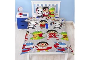 BATMAN Ryans World Gang Single Duvet Cover | Reversible Official Merchandise Bedding | Featuring Red Titan, Combo Panda & Gus