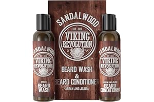 Viking Revolution - Beard Shampoo And Conditioner - Natural Beard Wash & Beard Conditioner With Argan & Jojoba Oils - Softens & Strengthens - Gifts For Men - Sandalwood - 2 x 150 ml