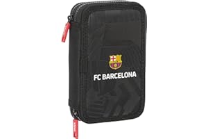 safta F.C. Barcelona Black - Astuccio scuola per bambini, con 29 oggetti inclusi, ideale per bambini dai 5 ai 14 anni, comodo e versatile, qualità e resistenza, 12,5 x 4 x 19,5 cm, colore: nero, Nero