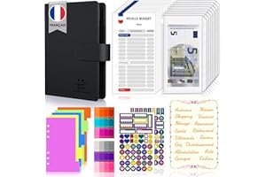 MIDUKIT Classeur Budget Francais A6 Enveloppe, Conception Entièrement Française, Carnet Planner, Organisateur , classeurbudget, Pochette Agenda Budget (Noir)