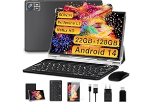 SUAAT 2024 10-calowy tablet z, 22 GB pamięci RAM + 128 GB pamięci ROM,WiFi 6, Widevine L1, tablet dotykowy z etui|klawiatura|mysz-Black