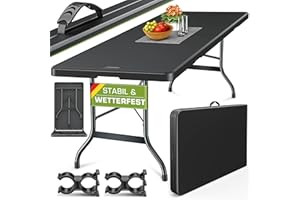 tillvex Gartentisch 180x75cm klappbar Kunststoff | Buffettisch mit Tragegriff | Klapptisch für Garten Terrasse und Balkon | Campingtisch 8 Personen