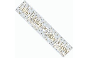 FANCYDRESSCOZ Golden Anniversary Party Decoration Banner Garland 50th Wedding Cheers to 50 Years Silver And Gold Wedding Giant Extra Wide Recyclable Eco Friendly Holographic Shiny Sparkly Party Banner
