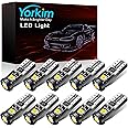 Yorkim 194 Led Bulb Canbus Error Free T10 bulb White Super Bright Light 3-SMD 2835 Chipsets, T10 LED Bulbs for Car Dome Map Door Courtesy License Plate lights - T10 Wedge W5W 194 168 2825 Pack of 10