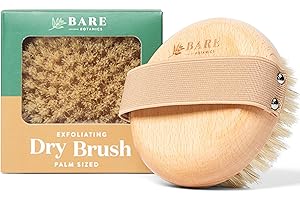 Bare Botanics Dry Body Brush for Lymphatic Drainage - Improve Circulation w/Gentle Exfoliation for Soft Skin - Ergonomically Designed w/Elastic Strap - Soft but Firm Natural Boar Bristles