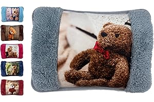 VITBEL Borsa Acqua Calda Elettriche con Morbida Fodera in Peluche; 500 watt;Temperatura max 75°C;utile come Scaldamani e Scaldapiedi;Ideale per Alleviare Dolori Muscolari,Dorsali e Mestruali (Orso-Grigio)