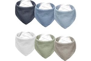 Kewlife gift Baberos Bebe de Muselina Para Bebé, Pañuelo Triángulo Para el Cuello Del Bebé, Baberos Ajustables Para Niños y Niñas - 6 Paquetes