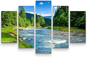 Paul Sinus Art Leinwandbilder | Bilder Leinwand 160x100cm wunderschöne Landschaft mit Bergen, Wald und Bach